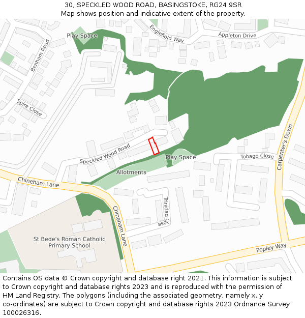 30, SPECKLED WOOD ROAD, BASINGSTOKE, RG24 9SR: Location map and indicative extent of plot