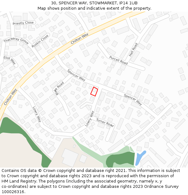 30, SPENCER WAY, STOWMARKET, IP14 1UB: Location map and indicative extent of plot