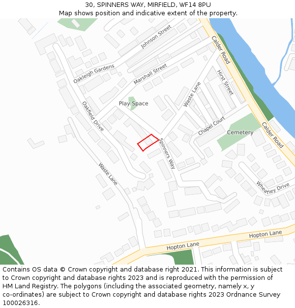 30, SPINNERS WAY, MIRFIELD, WF14 8PU: Location map and indicative extent of plot