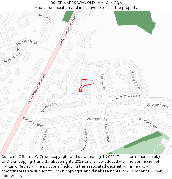 30, SPINNERS WAY, OLDHAM, OL4 2QN: Location map and indicative extent of plot
