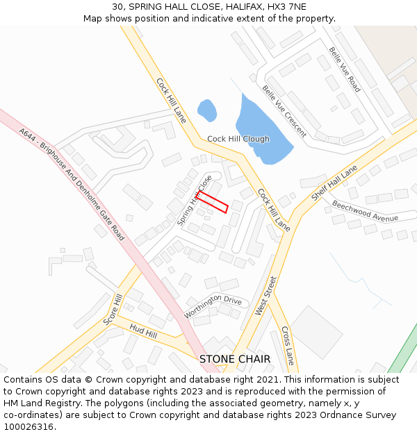 30, SPRING HALL CLOSE, HALIFAX, HX3 7NE: Location map and indicative extent of plot