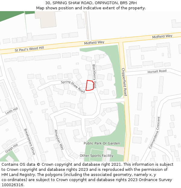 30, SPRING SHAW ROAD, ORPINGTON, BR5 2RH: Location map and indicative extent of plot