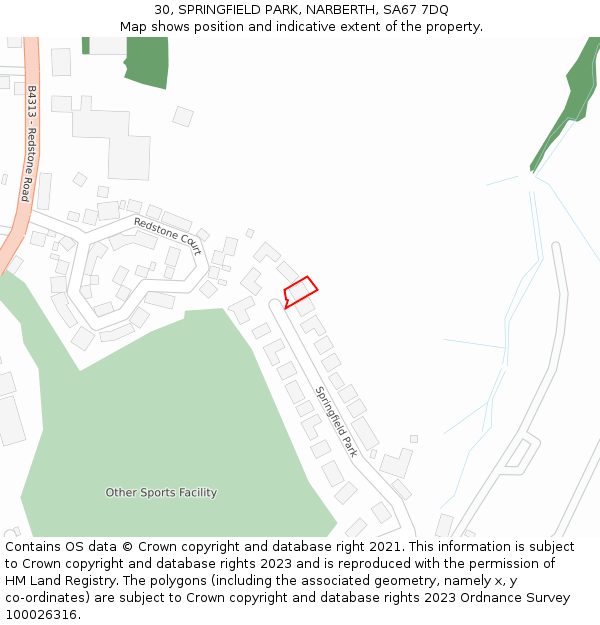 30, SPRINGFIELD PARK, NARBERTH, SA67 7DQ: Location map and indicative extent of plot