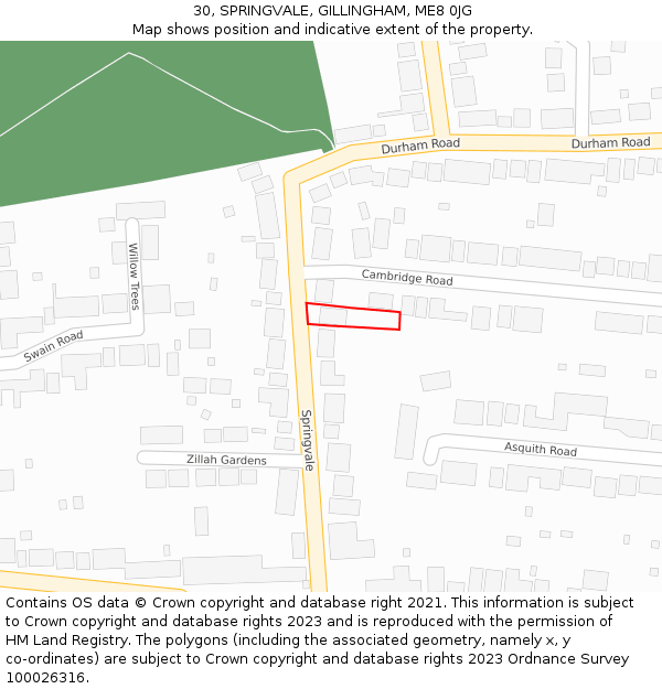 30, SPRINGVALE, GILLINGHAM, ME8 0JG: Location map and indicative extent of plot