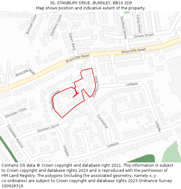 30, STANBURY DRIVE, BURNLEY, BB10 2DP: Location map and indicative extent of plot