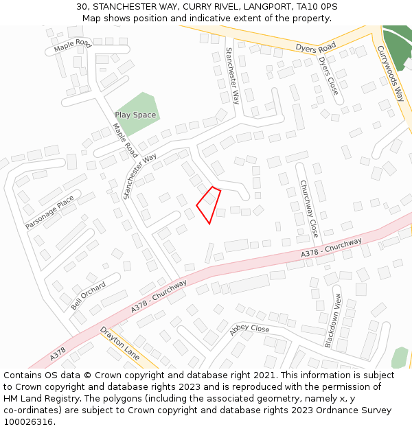 30, STANCHESTER WAY, CURRY RIVEL, LANGPORT, TA10 0PS: Location map and indicative extent of plot