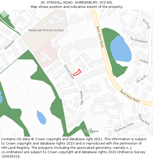 30, STANHILL ROAD, SHREWSBURY, SY3 6AL: Location map and indicative extent of plot