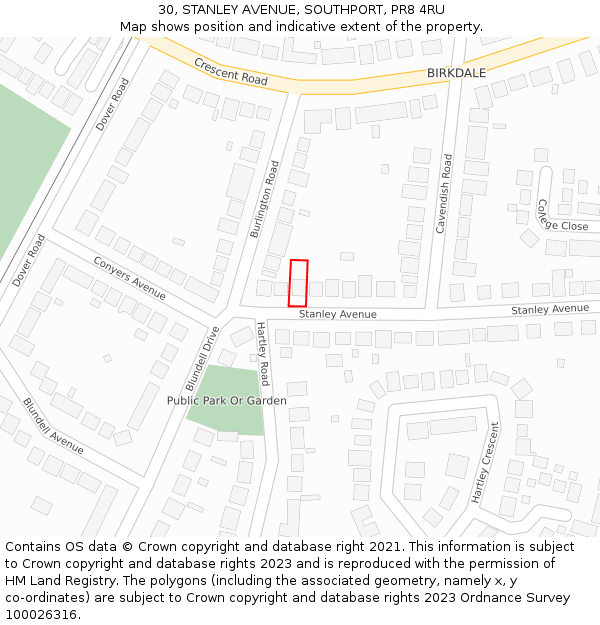 30, STANLEY AVENUE, SOUTHPORT, PR8 4RU: Location map and indicative extent of plot