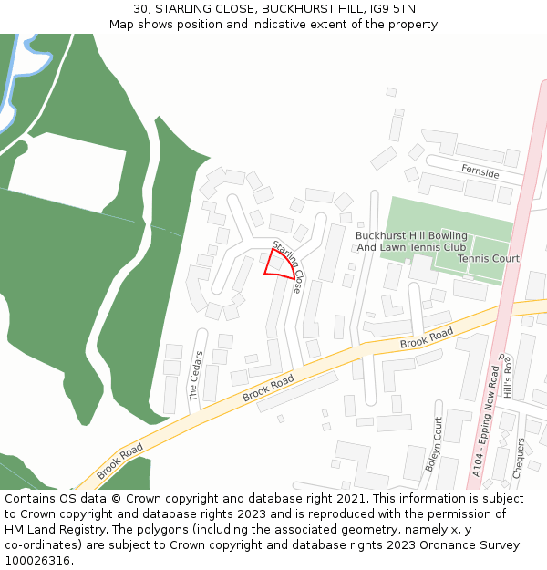 30, STARLING CLOSE, BUCKHURST HILL, IG9 5TN: Location map and indicative extent of plot