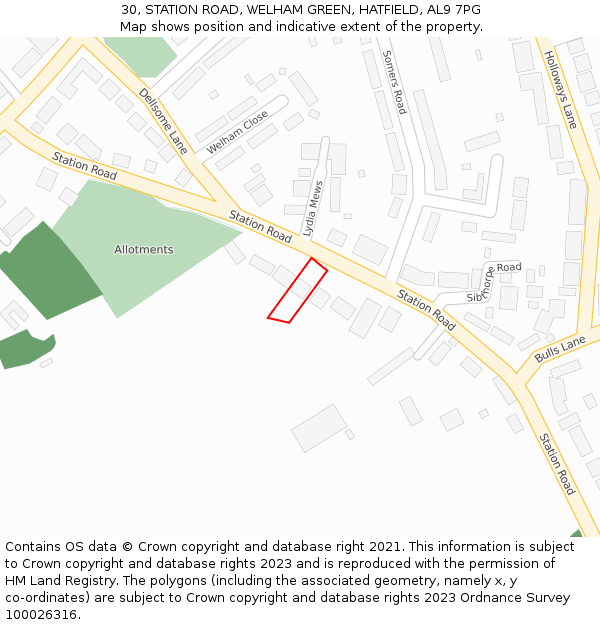 30, STATION ROAD, WELHAM GREEN, HATFIELD, AL9 7PG: Location map and indicative extent of plot