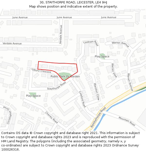 30, STAYTHORPE ROAD, LEICESTER, LE4 9HJ: Location map and indicative extent of plot