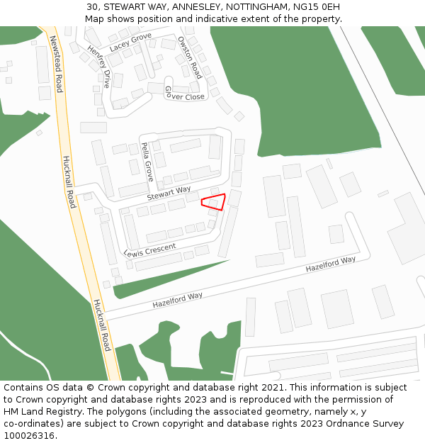 30, STEWART WAY, ANNESLEY, NOTTINGHAM, NG15 0EH: Location map and indicative extent of plot