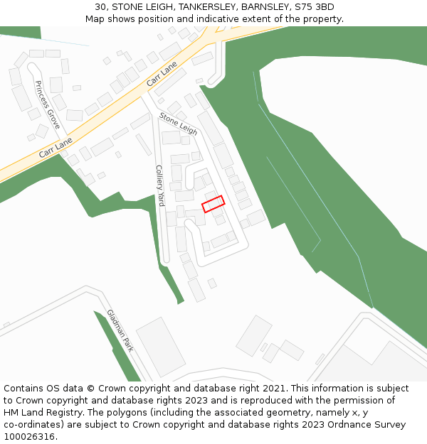 30, STONE LEIGH, TANKERSLEY, BARNSLEY, S75 3BD: Location map and indicative extent of plot