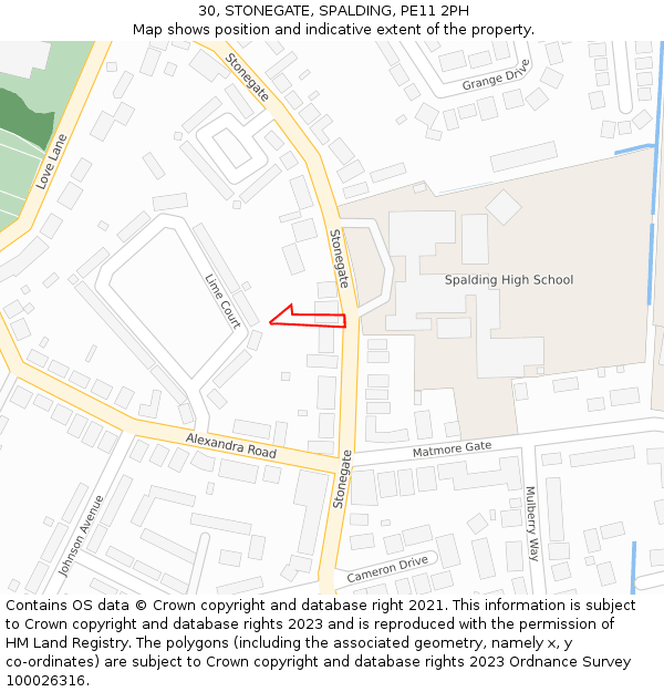 30, STONEGATE, SPALDING, PE11 2PH: Location map and indicative extent of plot