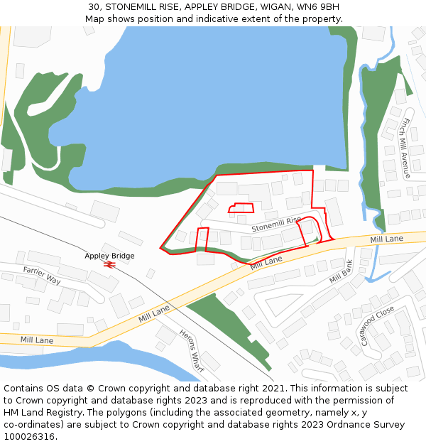 30, STONEMILL RISE, APPLEY BRIDGE, WIGAN, WN6 9BH: Location map and indicative extent of plot