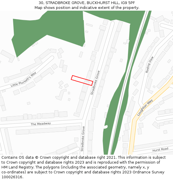 30, STRADBROKE GROVE, BUCKHURST HILL, IG9 5PF: Location map and indicative extent of plot