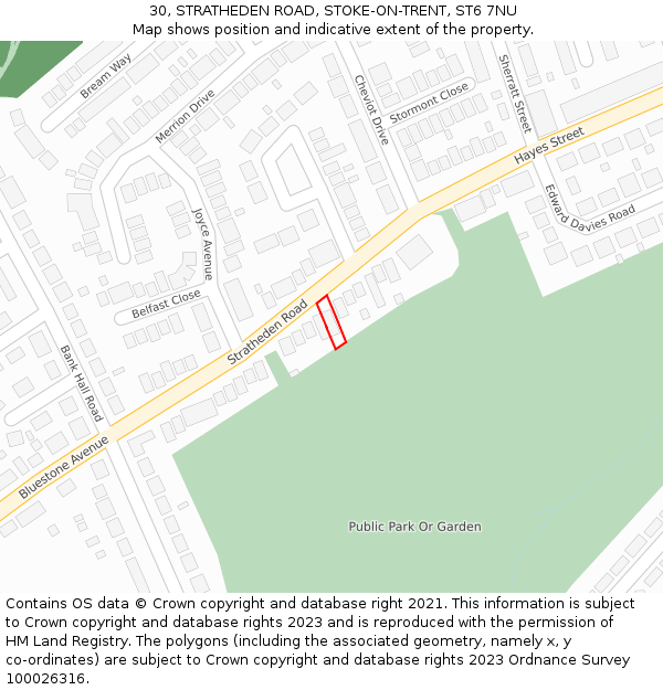 30, STRATHEDEN ROAD, STOKE-ON-TRENT, ST6 7NU: Location map and indicative extent of plot
