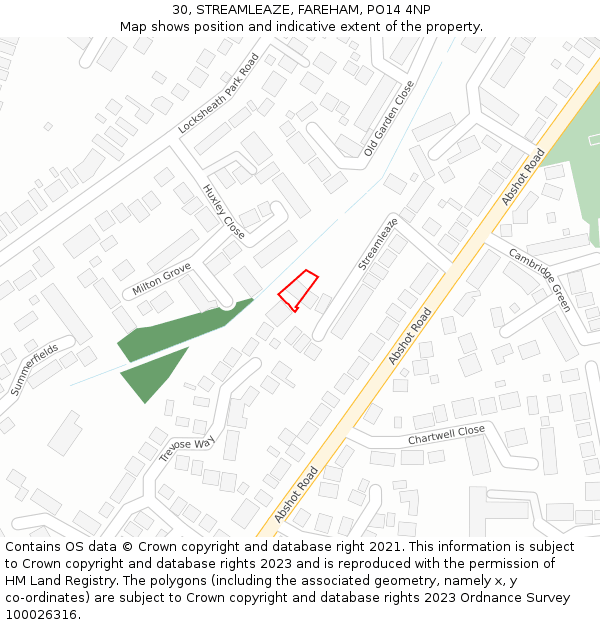 30, STREAMLEAZE, FAREHAM, PO14 4NP: Location map and indicative extent of plot
