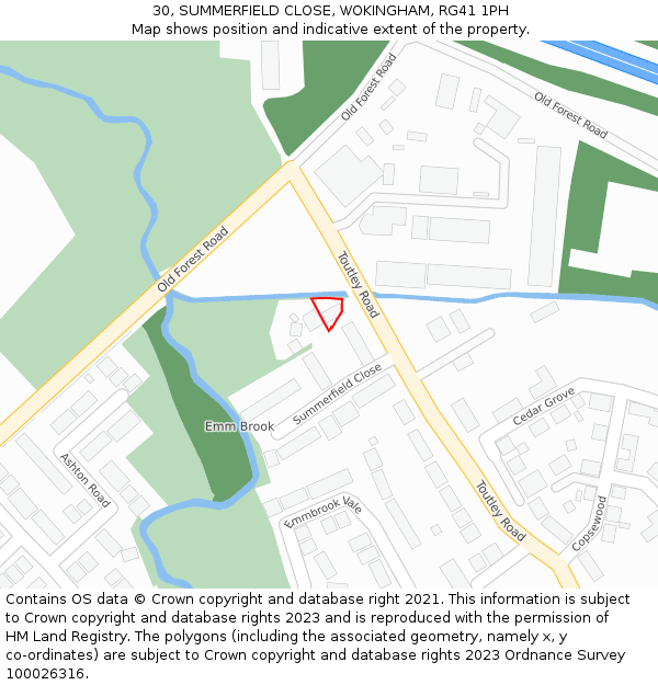 30, SUMMERFIELD CLOSE, WOKINGHAM, RG41 1PH: Location map and indicative extent of plot