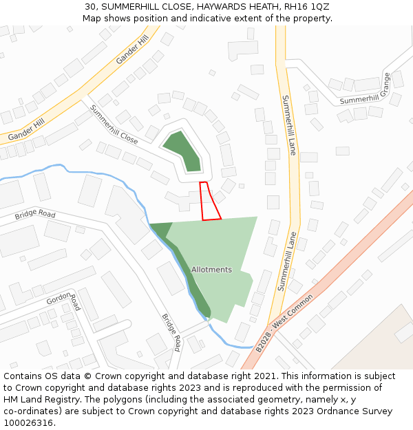 30, SUMMERHILL CLOSE, HAYWARDS HEATH, RH16 1QZ: Location map and indicative extent of plot