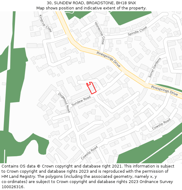 30, SUNDEW ROAD, BROADSTONE, BH18 9NX: Location map and indicative extent of plot