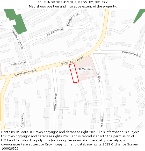 30, SUNDRIDGE AVENUE, BROMLEY, BR1 2PX: Location map and indicative extent of plot