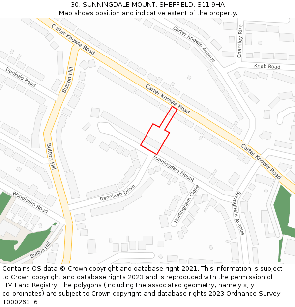 30, SUNNINGDALE MOUNT, SHEFFIELD, S11 9HA: Location map and indicative extent of plot