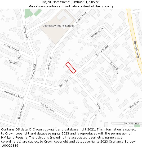 30, SUNNY GROVE, NORWICH, NR5 0EJ: Location map and indicative extent of plot