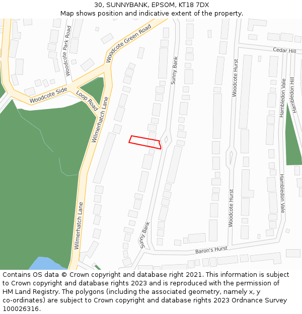 30, SUNNYBANK, EPSOM, KT18 7DX: Location map and indicative extent of plot