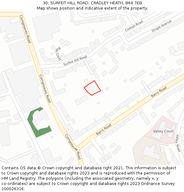 30, SURFEIT HILL ROAD, CRADLEY HEATH, B64 7EB: Location map and indicative extent of plot