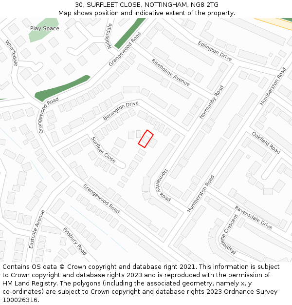 30, SURFLEET CLOSE, NOTTINGHAM, NG8 2TG: Location map and indicative extent of plot