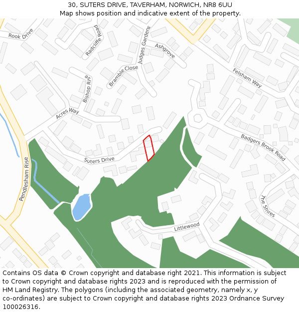 30, SUTERS DRIVE, TAVERHAM, NORWICH, NR8 6UU: Location map and indicative extent of plot