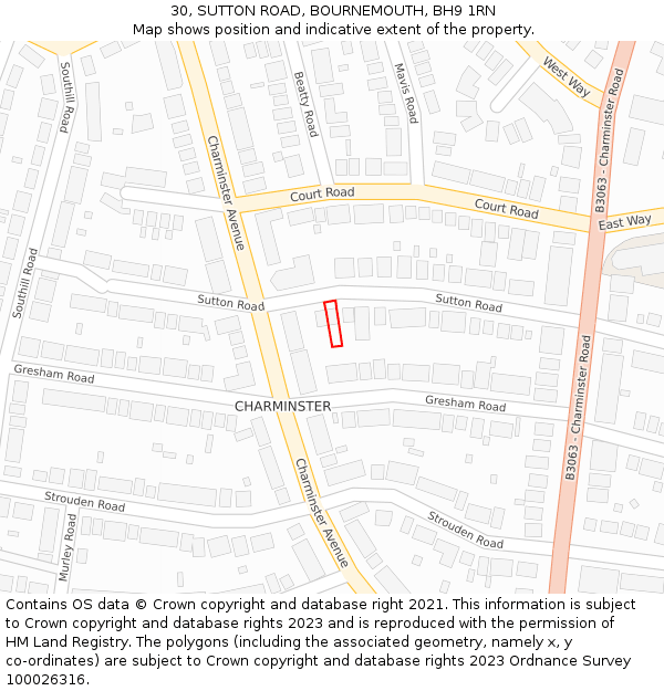 30, SUTTON ROAD, BOURNEMOUTH, BH9 1RN: Location map and indicative extent of plot