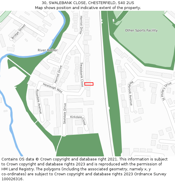 30, SWALEBANK CLOSE, CHESTERFIELD, S40 2US: Location map and indicative extent of plot