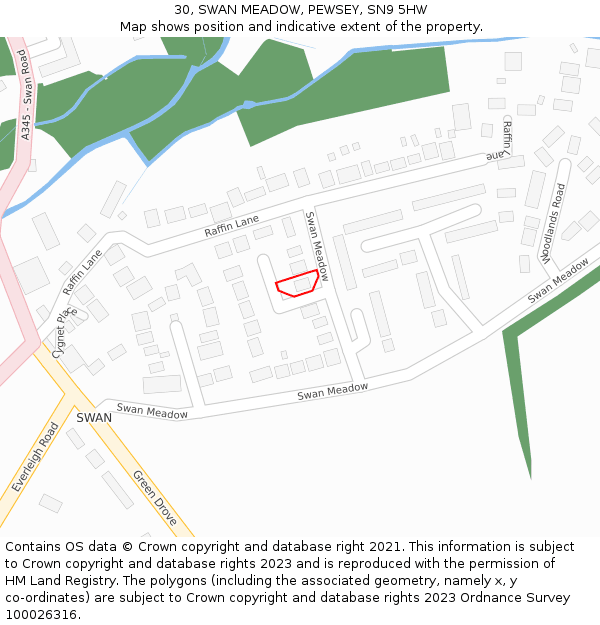 30, SWAN MEADOW, PEWSEY, SN9 5HW: Location map and indicative extent of plot