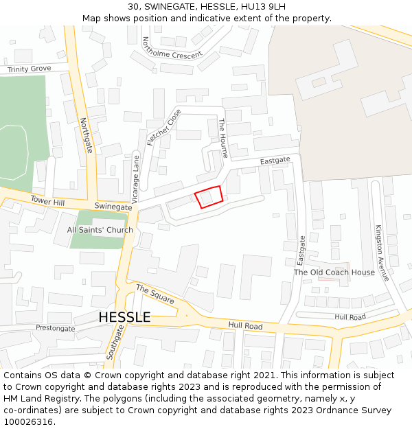 30, SWINEGATE, HESSLE, HU13 9LH: Location map and indicative extent of plot