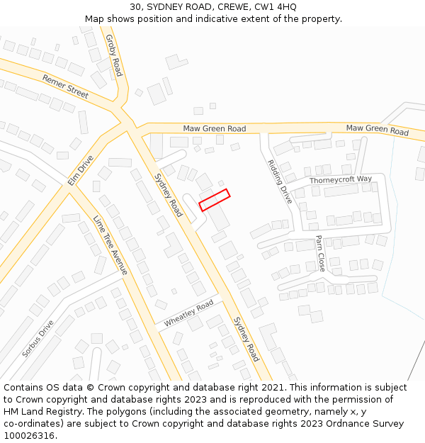 30, SYDNEY ROAD, CREWE, CW1 4HQ: Location map and indicative extent of plot