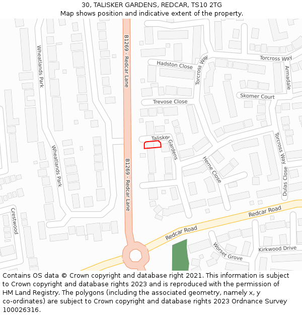 30, TALISKER GARDENS, REDCAR, TS10 2TG: Location map and indicative extent of plot