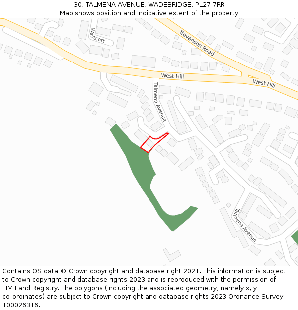 30, TALMENA AVENUE, WADEBRIDGE, PL27 7RR: Location map and indicative extent of plot