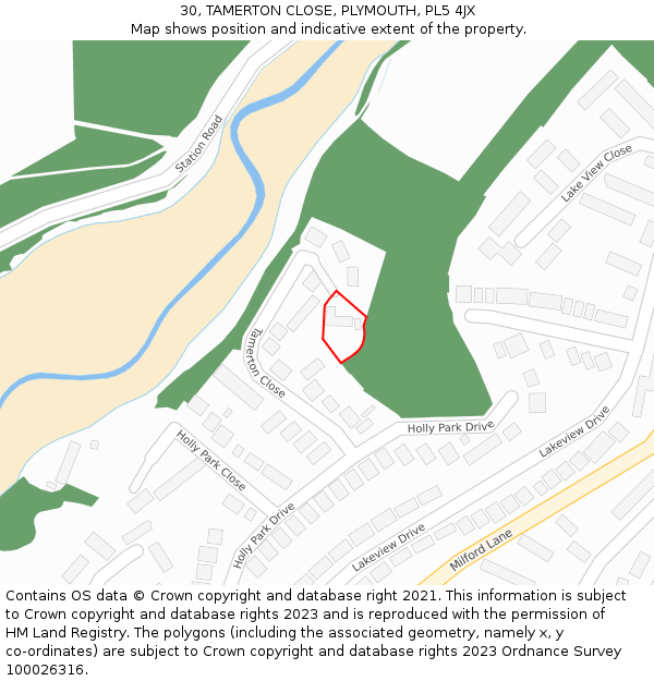 30, TAMERTON CLOSE, PLYMOUTH, PL5 4JX: Location map and indicative extent of plot