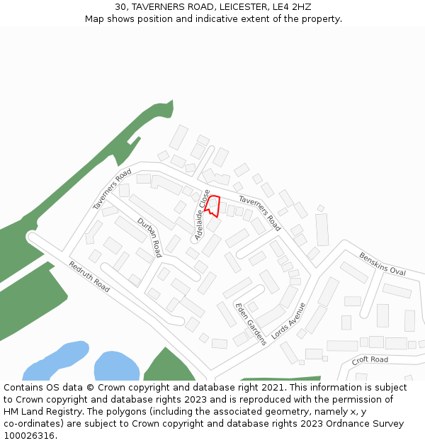 30, TAVERNERS ROAD, LEICESTER, LE4 2HZ: Location map and indicative extent of plot