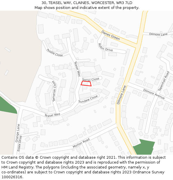30, TEASEL WAY, CLAINES, WORCESTER, WR3 7LD: Location map and indicative extent of plot