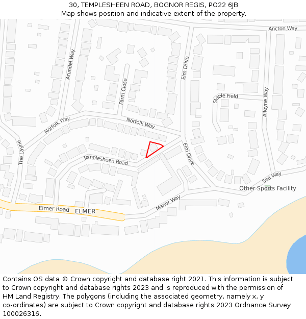 30, TEMPLESHEEN ROAD, BOGNOR REGIS, PO22 6JB: Location map and indicative extent of plot