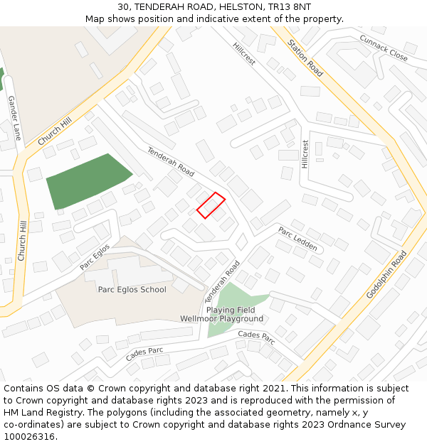 30, TENDERAH ROAD, HELSTON, TR13 8NT: Location map and indicative extent of plot