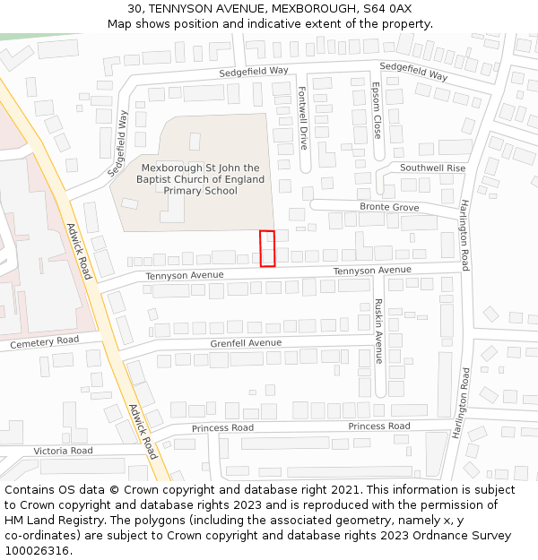 30, TENNYSON AVENUE, MEXBOROUGH, S64 0AX: Location map and indicative extent of plot