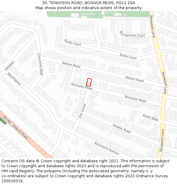 30, TENNYSON ROAD, BOGNOR REGIS, PO21 2SA: Location map and indicative extent of plot