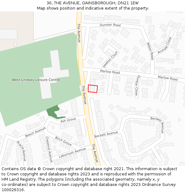 30, THE AVENUE, GAINSBOROUGH, DN21 1EW: Location map and indicative extent of plot