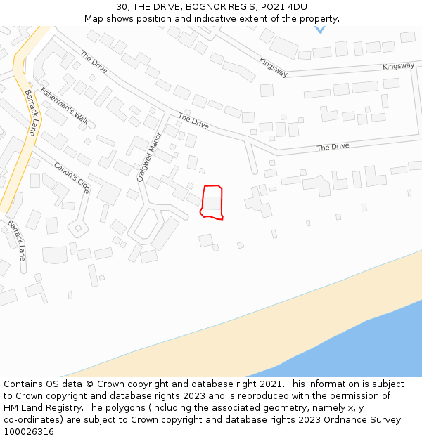 30, THE DRIVE, BOGNOR REGIS, PO21 4DU: Location map and indicative extent of plot