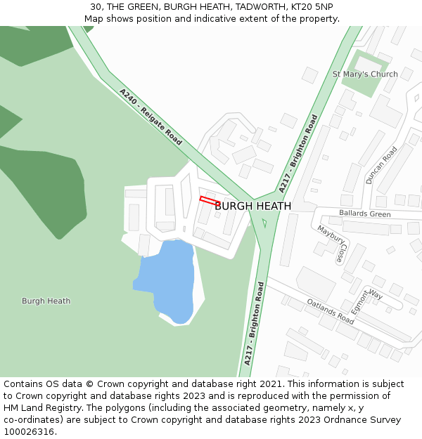 30, THE GREEN, BURGH HEATH, TADWORTH, KT20 5NP: Location map and indicative extent of plot