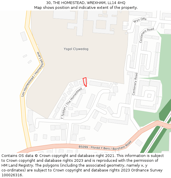 30, THE HOMESTEAD, WREXHAM, LL14 4HQ: Location map and indicative extent of plot